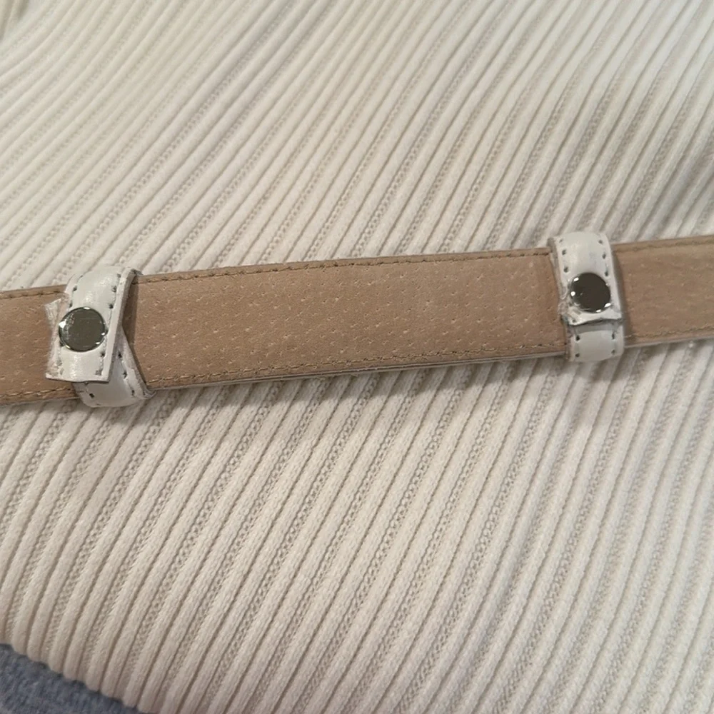 White Womens Leather Adjustable Belt Silver Buckle M/L- vintage inspired- boho